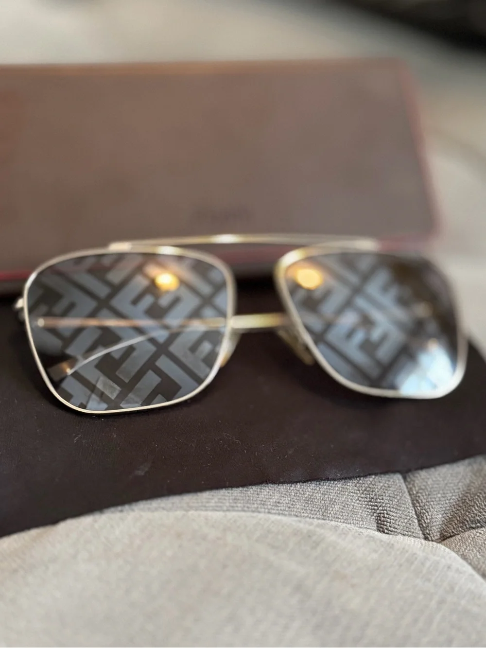 Fendi Silver Sunglasses with Patterned Smoke Lenses